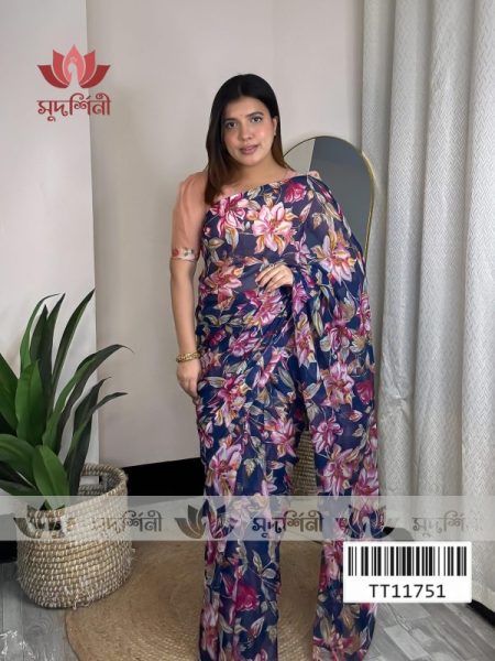 Pastel Bloom Floral Saree | Chiffon Saree