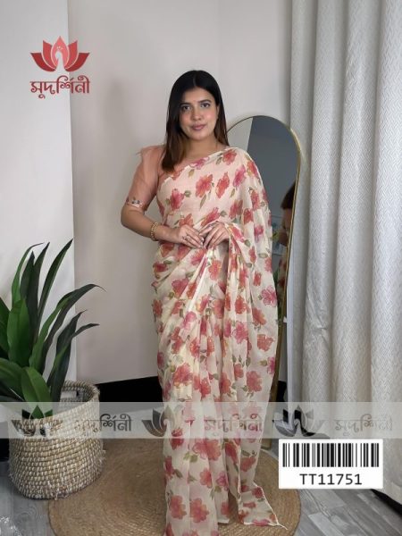 Pastel Bloom Floral Saree | Chiffon Saree