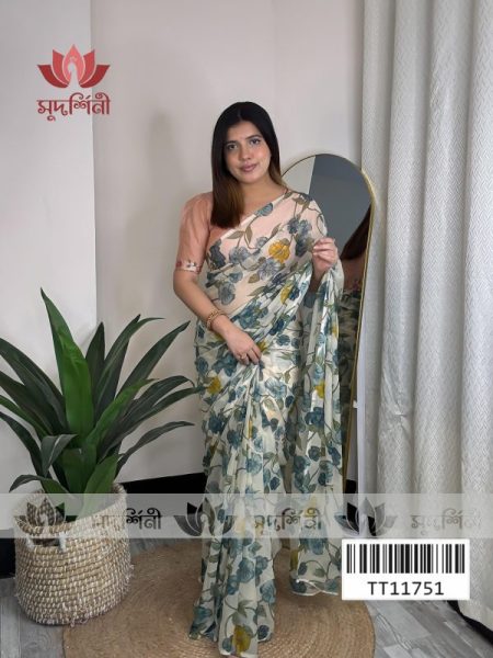 Pastel Bloom Floral Saree | Chiffon Saree