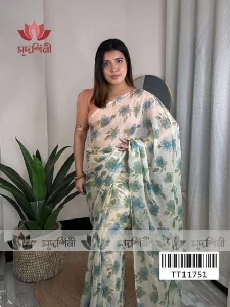 Pastel Bloom Floral Saree | Chiffon Saree