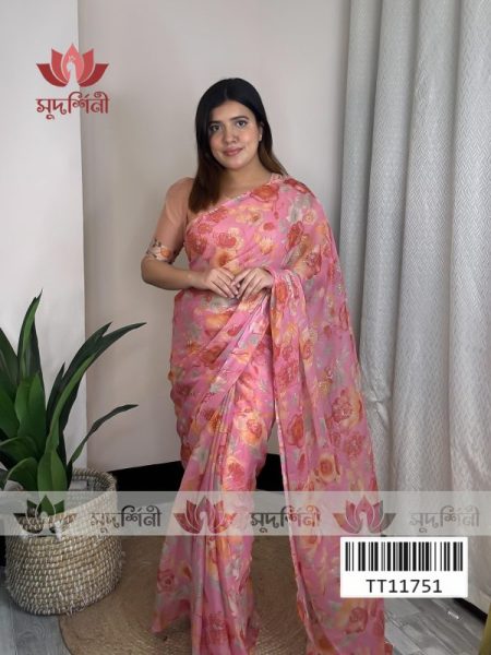 Pastel Bloom Floral Saree | Chiffon Saree