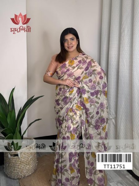 Pastel Bloom Floral Saree | Chiffon Saree