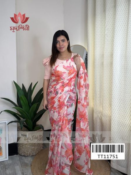 Pastel Bloom Floral Saree | Chiffon Saree