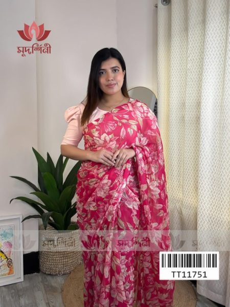 Pastel Bloom Floral Saree | Chiffon Saree