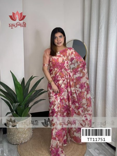 Pastel Bloom Floral Saree | Chiffon Saree