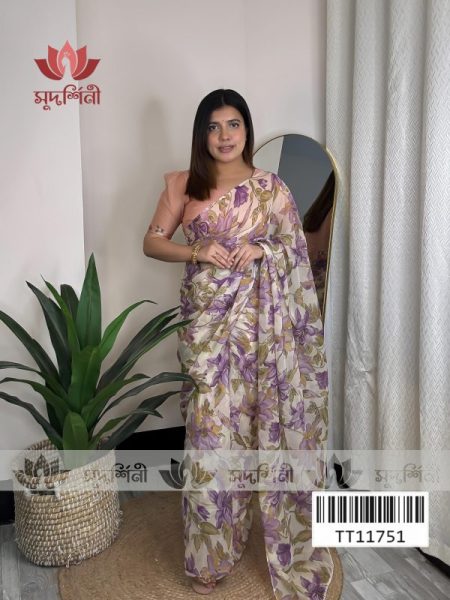 Pastel Bloom Floral Saree | Chiffon Saree